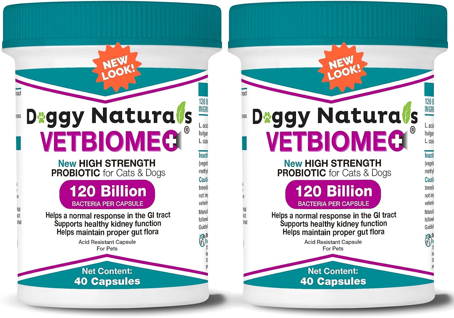 Vetbiome Plus Probióticos de Alta Potencia para Mascotas - 120 Mil Millones de UFC, 9 Cepas - 80 Cápsulas (2 Paquetes)
