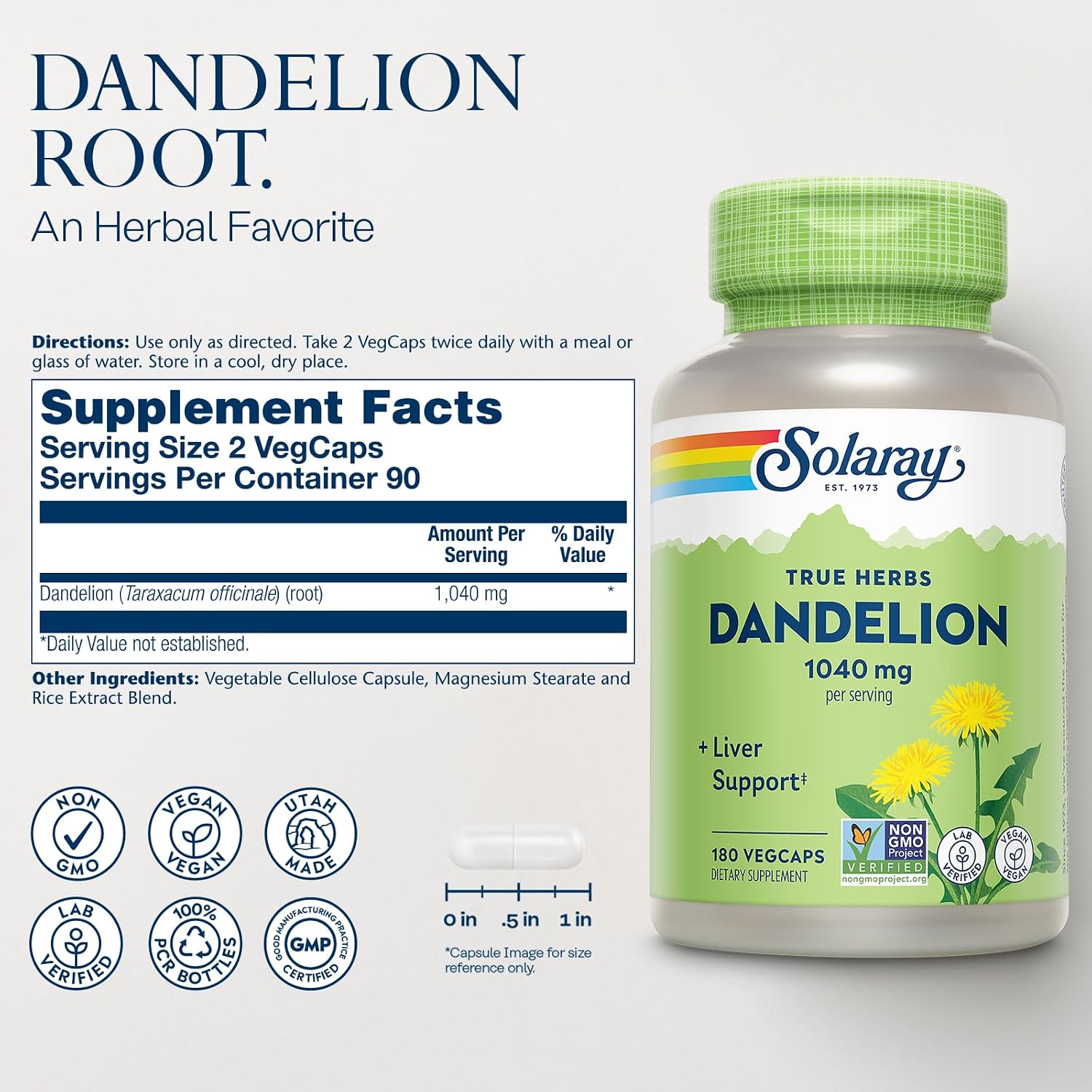 Solaray Dandelion Root 1040 mg - 60 Cápsulas Veganas