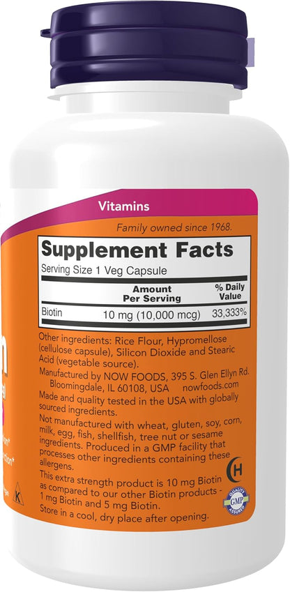 NOW Foods Biotina 10 mg (10.000 mcg), Extra – El funcionamiento normal del sistema nervioso. – Image 2