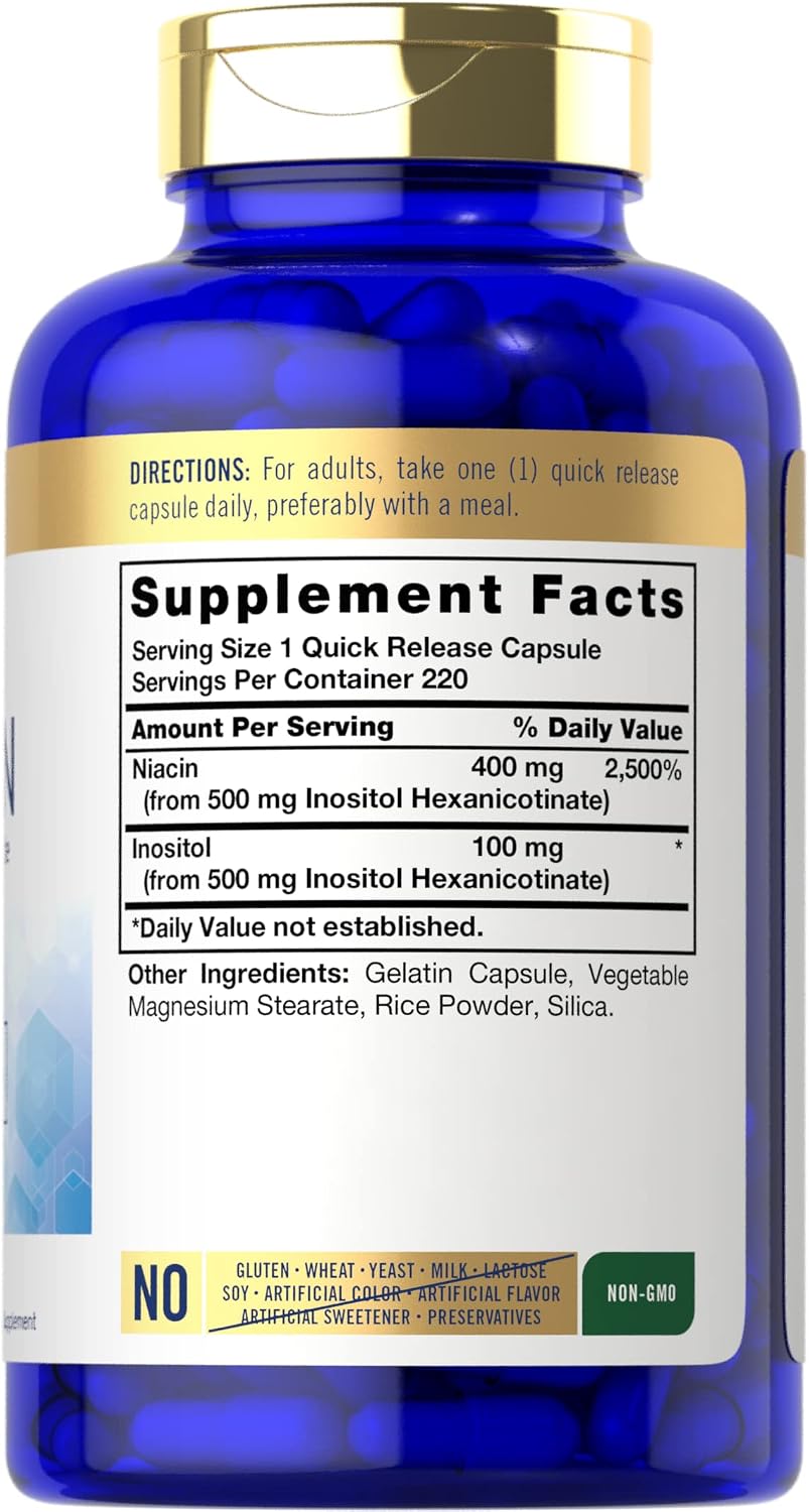 Carlyle Niacina Sin Rubor 500mg (400 mg Niacina + 100 mg Inositol) - 220 Cápsulas