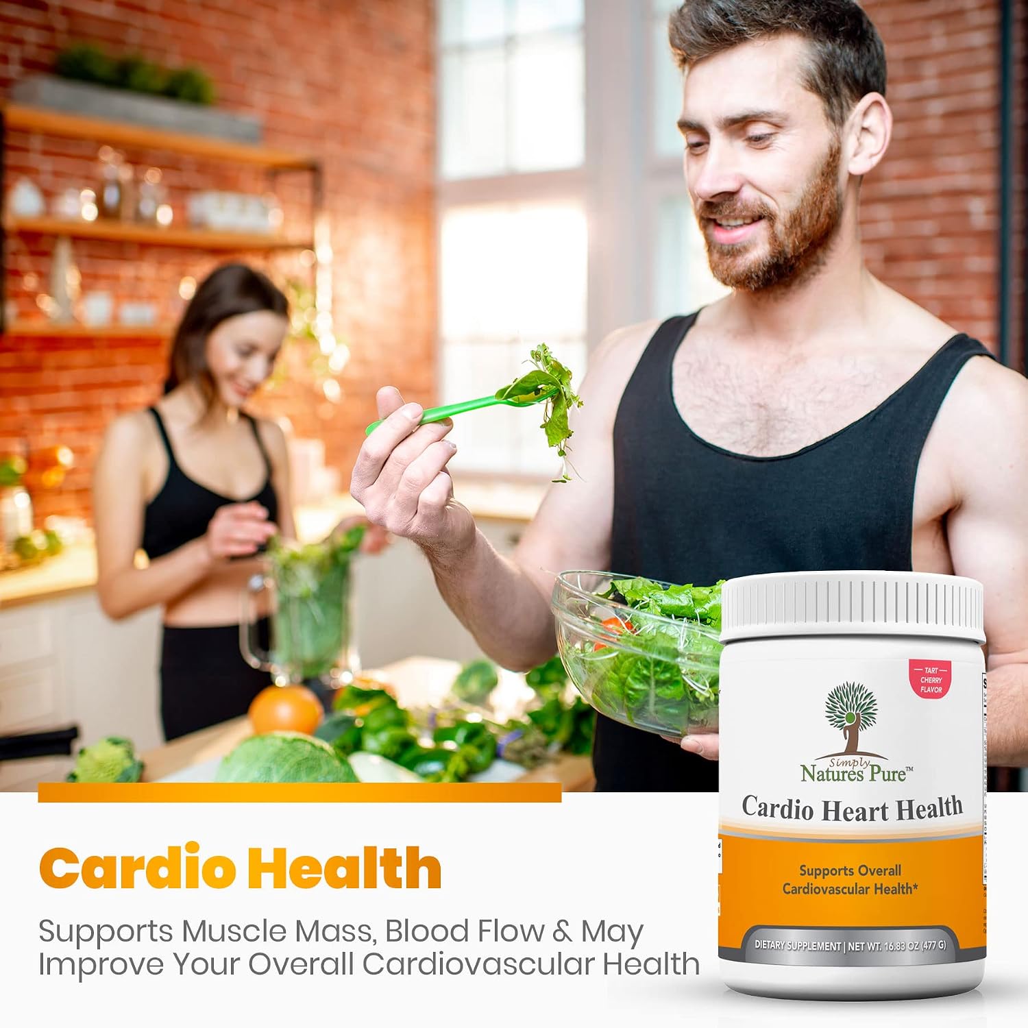 Simply Natures Pure Cardio Heart Health — Polvo para Impulsar el Óxido Nítrico con L-Arginina 5000 mg, L-Citrulina 1000 mg y Espino Blanco, Sabor a Cereza (477 g)