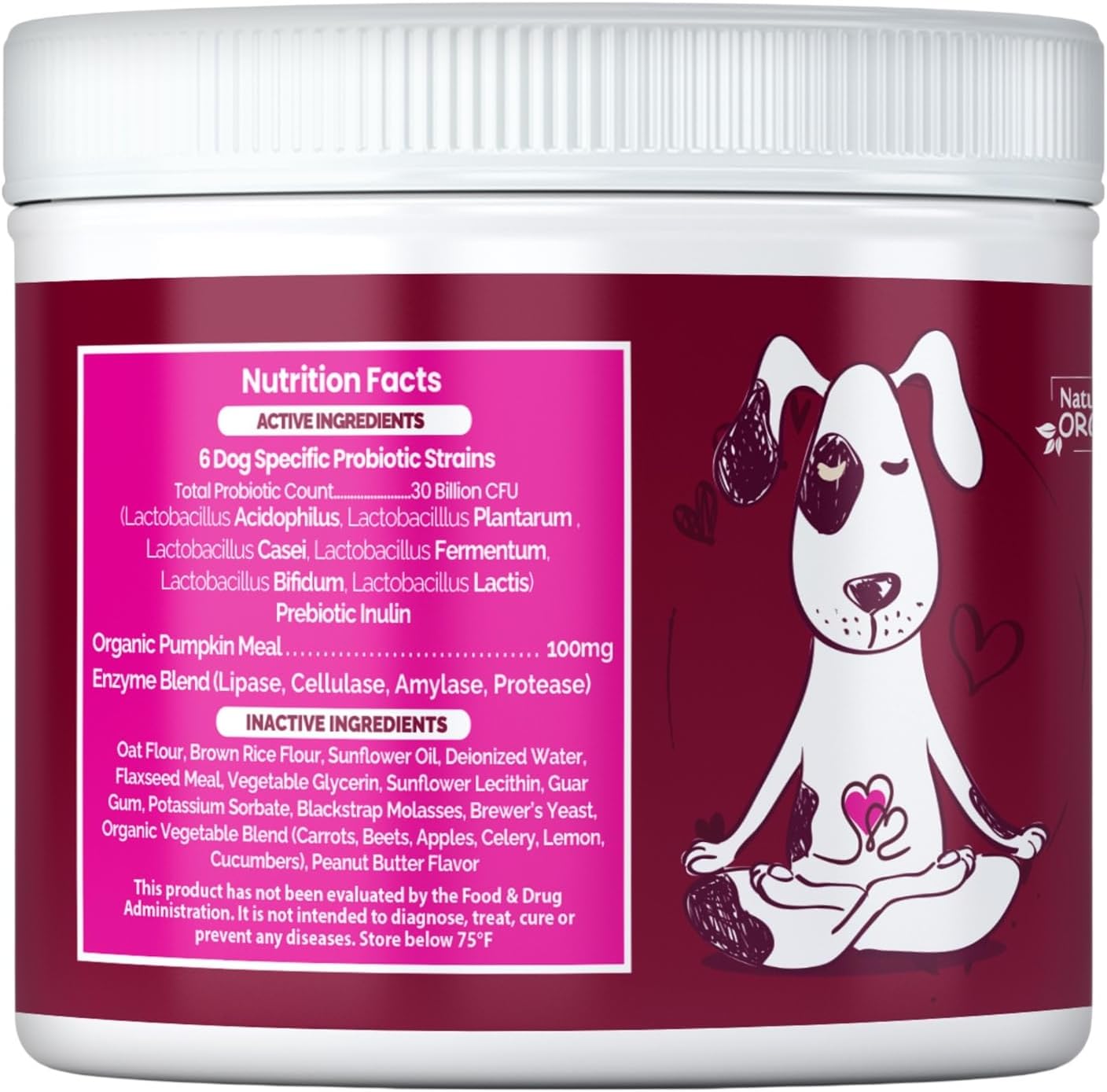 Masticables Probióticos para Perros con 6 Cepas y 30 mil millones UFC, Sabor a Mantequilla de Maní, Apoyo Digestivo Natural, Bocados Blandos