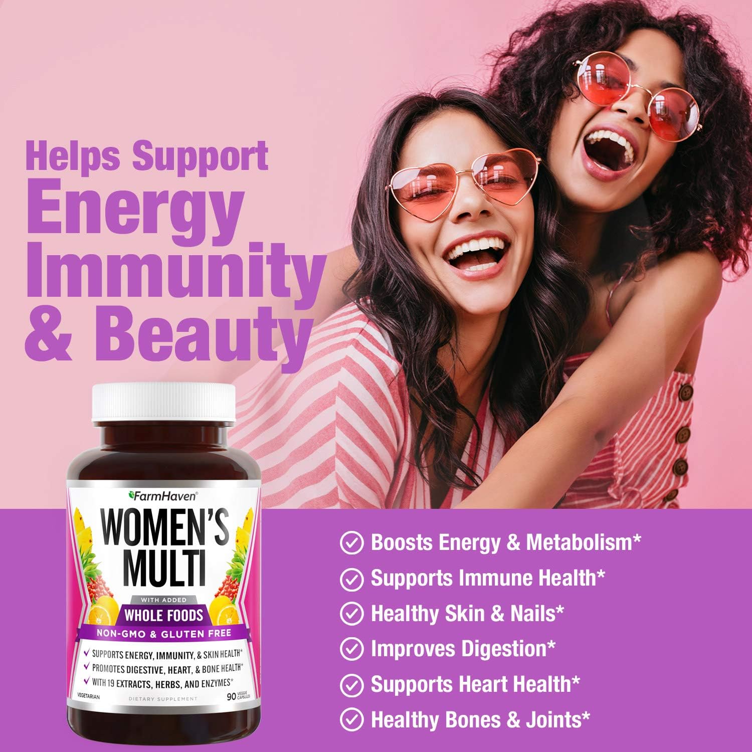 FarmHaven Multivitamínico para Mujeres – 22 Nutrientes Esenciales, Superalimentos y Enzimas – 90 Cápsulas