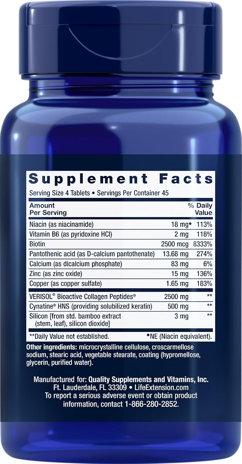 Life Extension Hair, Skin & Nails Collagen Plus Formula, 180 Comprimidos (Pack de 2)