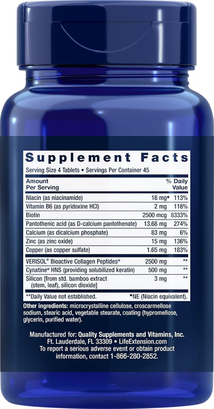 Life Extension Hair, Skin & Nails Collagen Plus Formula, 180 Comprimidos – Image 2