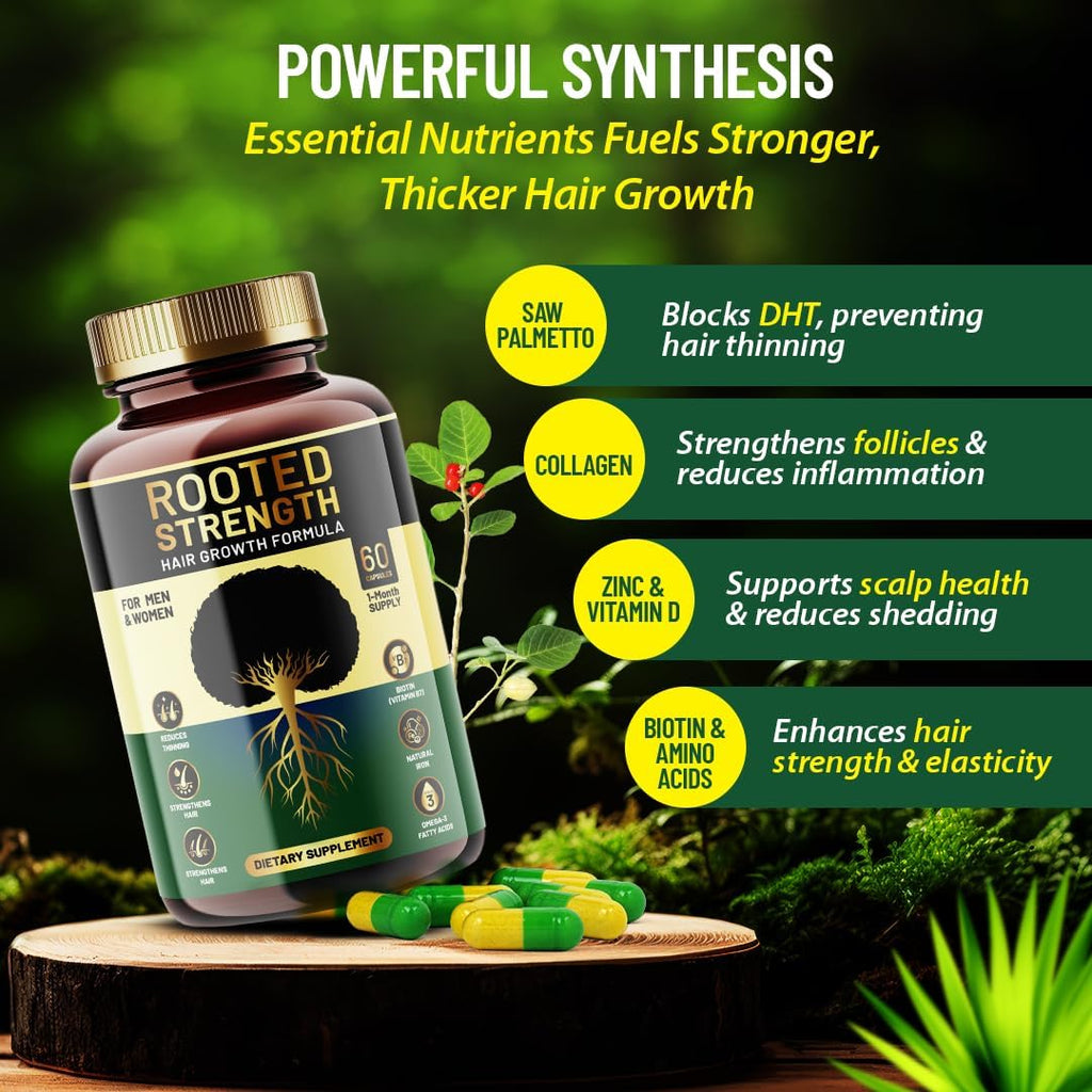 Rooted Strength Hair Growth Vitamins - Vitaminas con Biotina, Colágeno y Saw Palmetto
