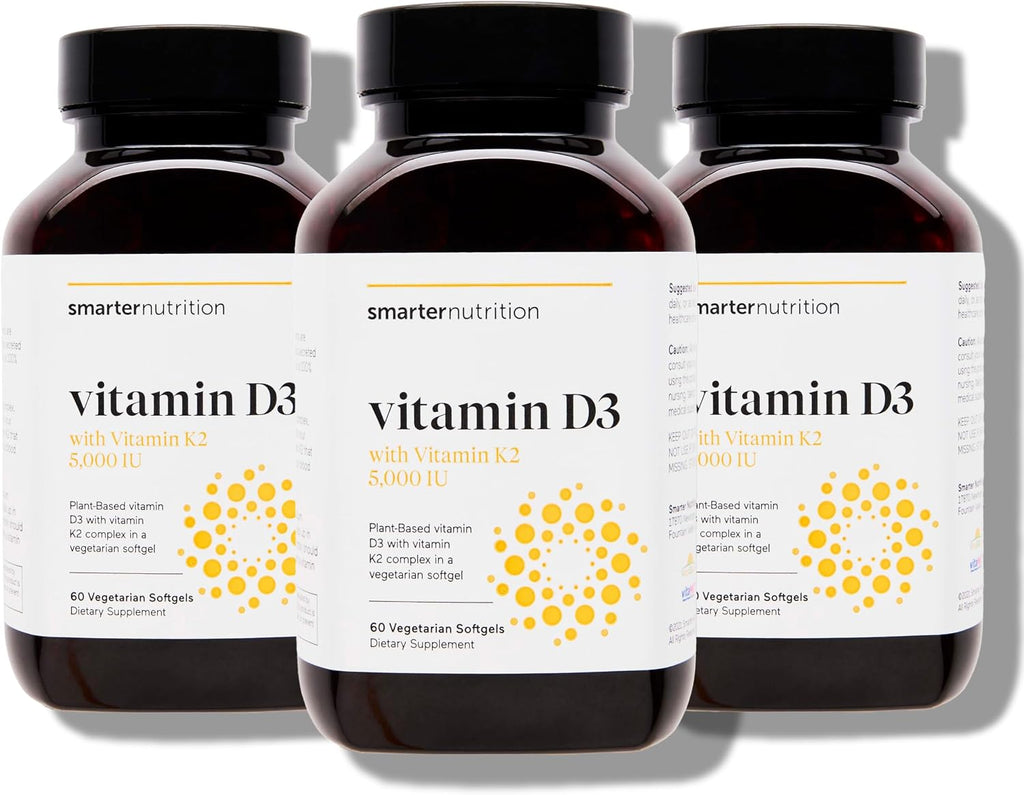 Vitamina D3 5000 UI + K2 1100 mcg con Aceite de Coco y Oliva Ecológico - 180 Cápsulas Blandas