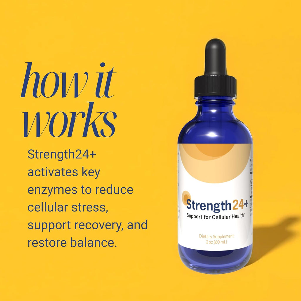 Strength24+ Gotas de Vitalidad, Control de la Vejiga, Salud Celular y Energía, 60 Dosis (1 Mes), con Extracto de Jazmín y Aminoácidos, Recuperación Muscular, Apoyo para Dormir, 60 ml