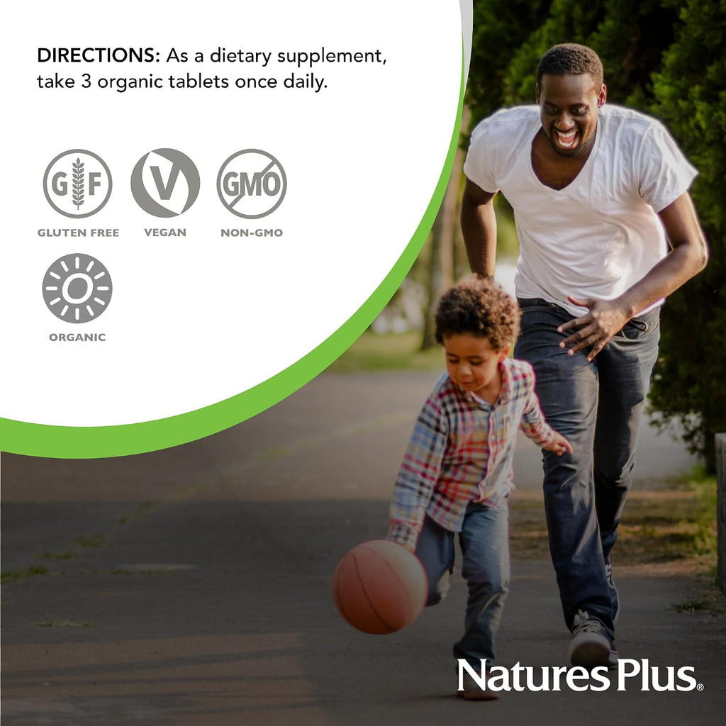 NaturesPlus Source of Life Garden Multivitamínico para Hombres - 90 Comprimidos - Ayuda a Mantener la Energía y el Sistema Inmunológico - Certificado Orgánico USDA, Sin OGM, Vegano, Sin Gluten, Sin Hierro - 30 Dosis