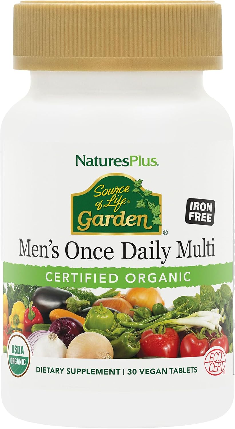 NaturesPlus Source of Life Garden Men's Once Daily Multivitamin - 30 Comprimidos - Multivitamínico Orgánico para Hombres