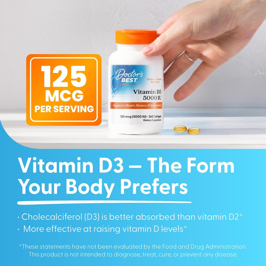 Doctor's Best Vitamina D3 5000 IU - 360 Cápsulas Blandas
