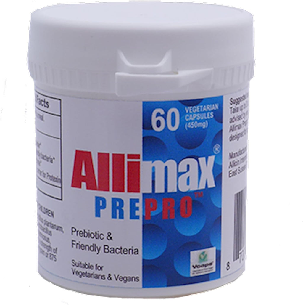 ALLIMAX Pre Pro - 60 Cápsulas. Alicina estabilizada más prebióticos, probióticos y enzimas digestivas.