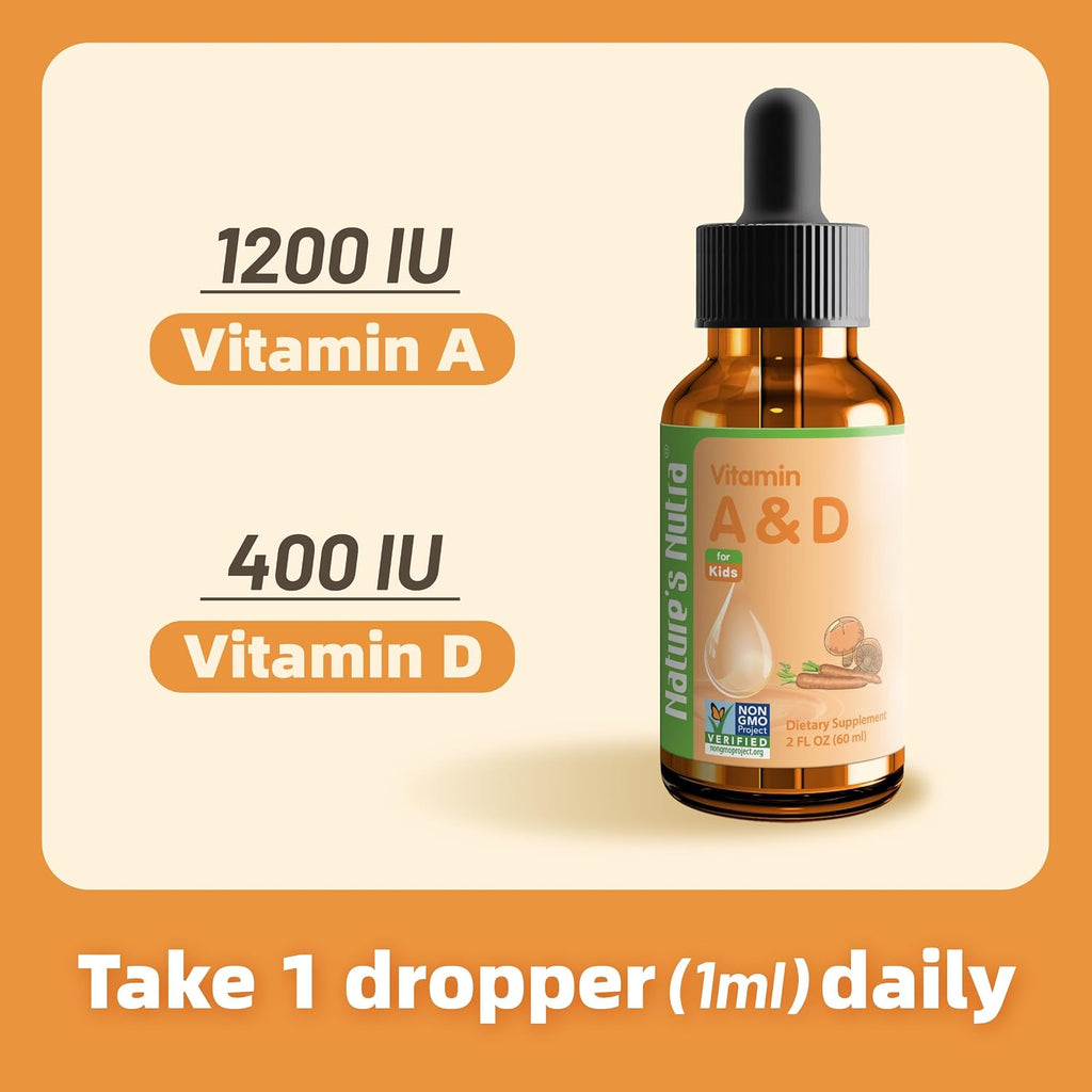 Nature's Nutra Vitamin A&D - Gotas Líquidas Premium de Vitamina A y D para Bebés, Niños y Niñas - 60 ml