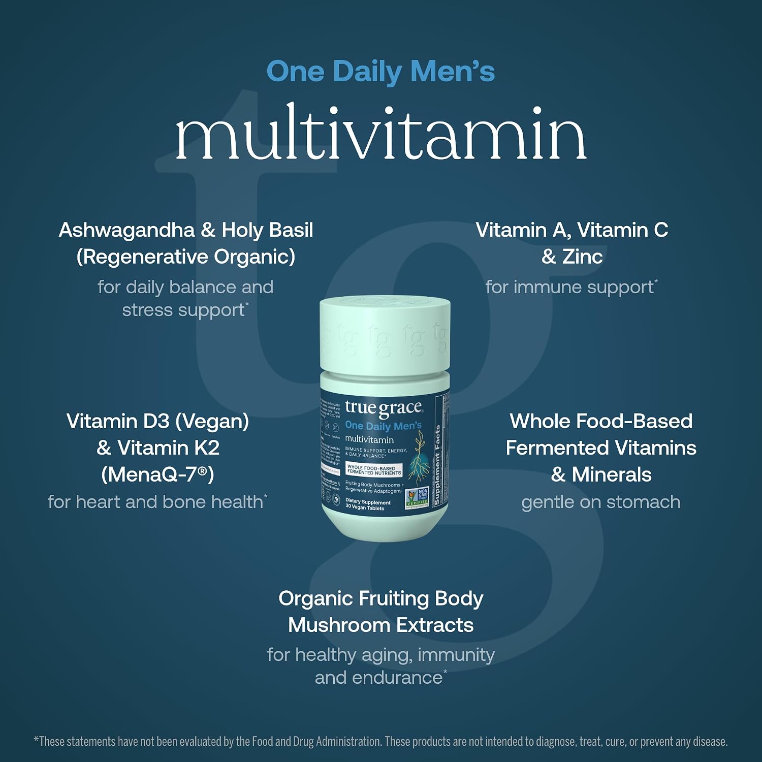 True Grace One Daily Multivitamínico para Hombre con Minerales Fermentados