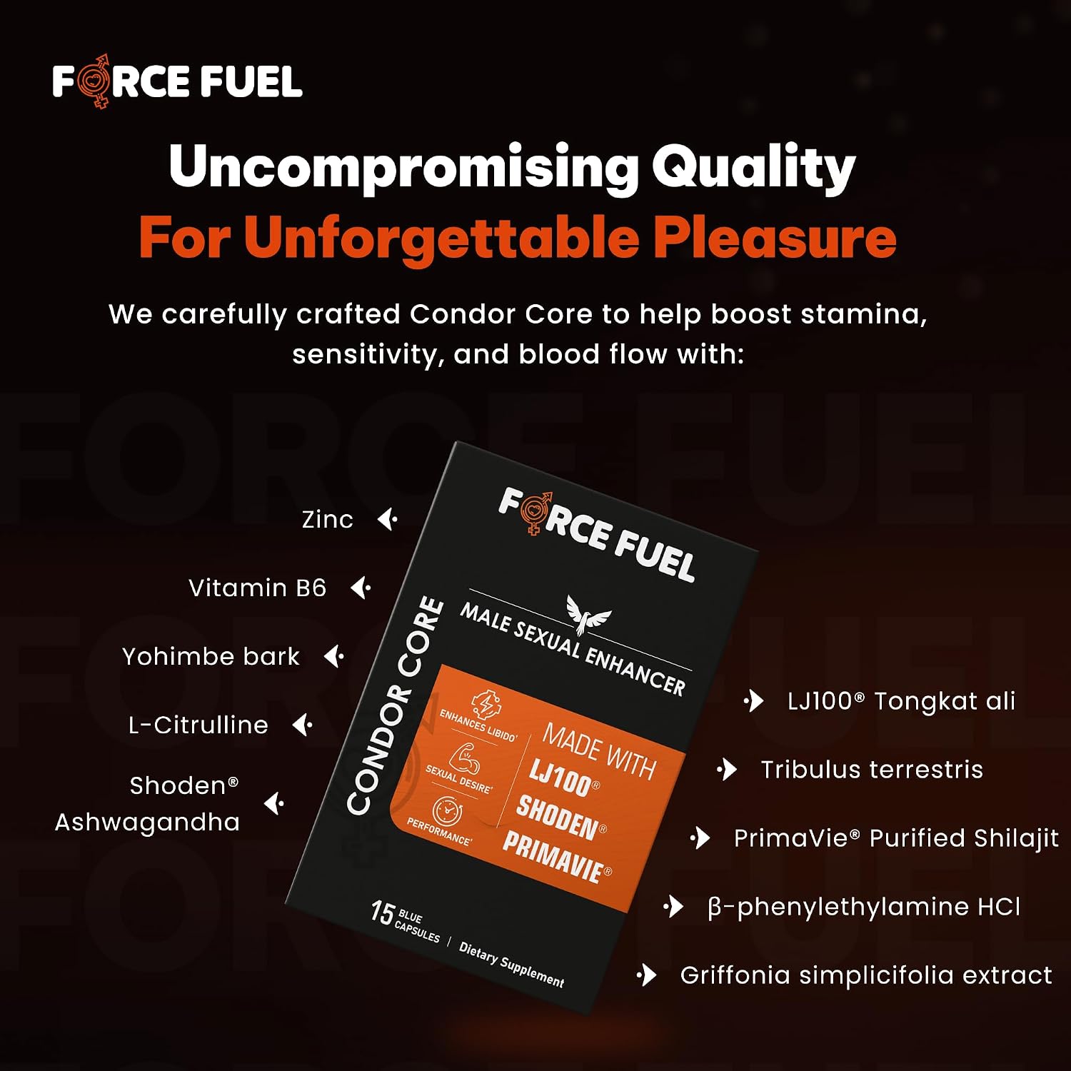 FORCE FUEL Condor Core – Cápsulas para Hombres con Tongkat Ali, Ashwagandha y Shilajit