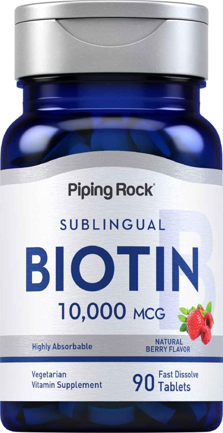 Piping Rock Biotin 10000 mcg Sublingual Tablets Berry Flavor, 90 Count
