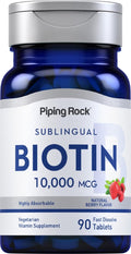 Piping Rock Biotin 10000 mcg Sublingual Tablets Berry Flavor, 90 Count