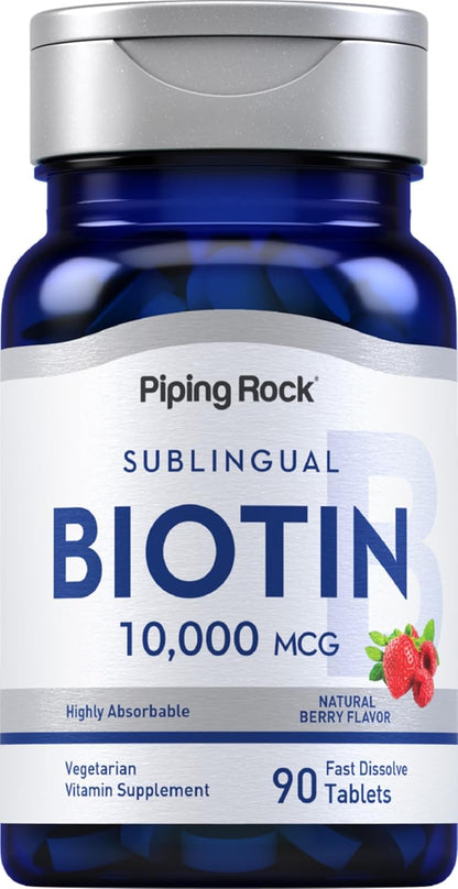 Piping Rock Biotina 10000 mcg Comprimidos – Fórmula premium de belleza – Image 1