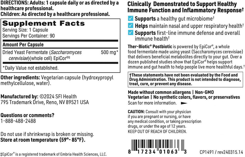 Klaire Labs EpiCor 500mg - 90 Vegetable Capsules - Immune Support