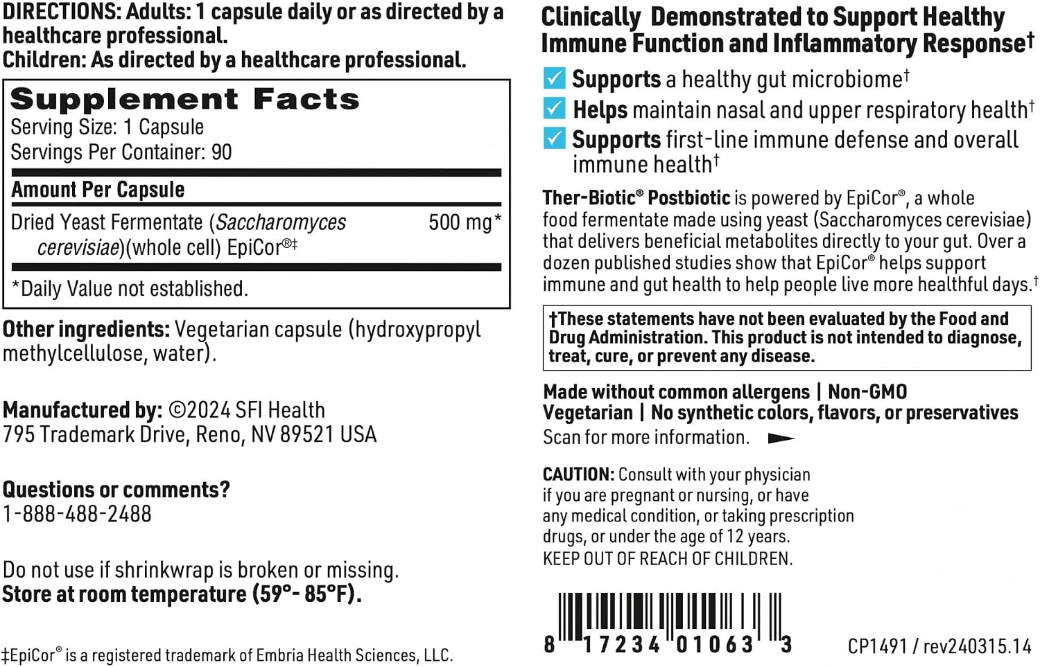 Klaire Labs EpiCor 500mg - 90 Vegetable Capsules - Immune Support