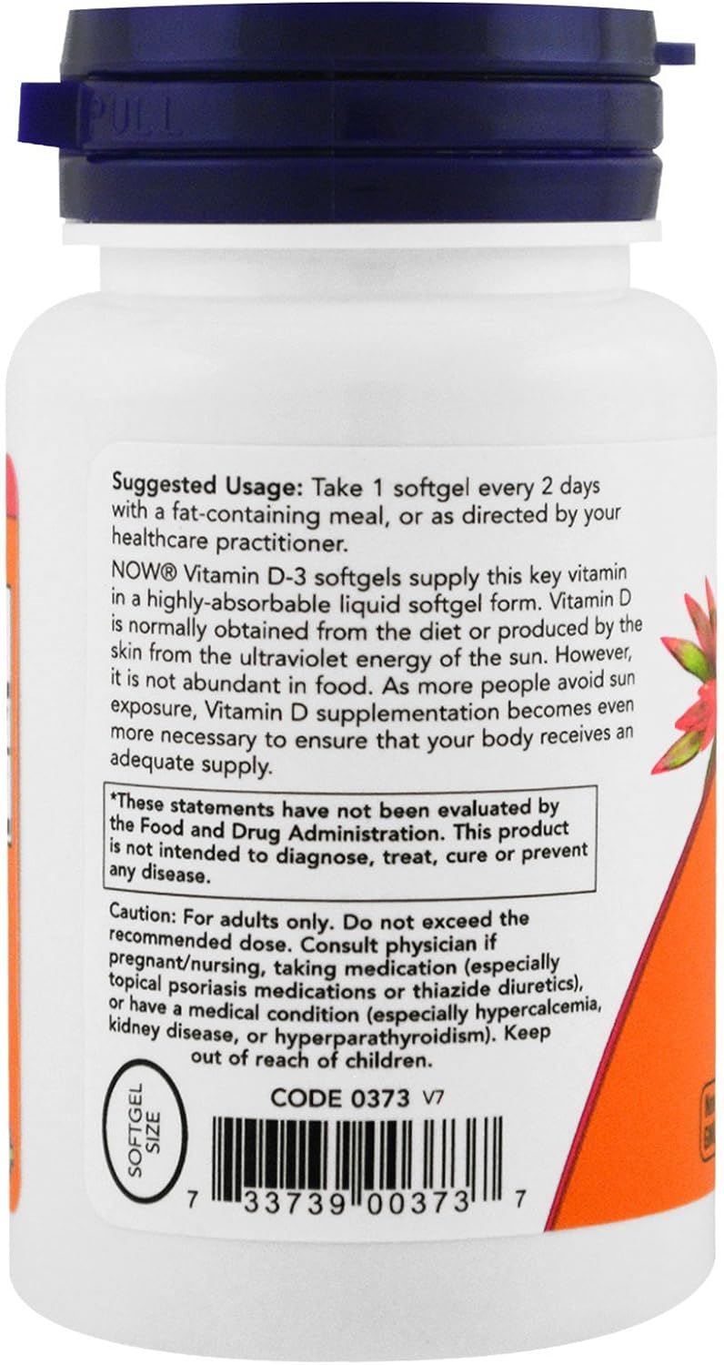 Now Foods Vitamina D-3 5000 UI, 240 Softgels, Paquete de 3