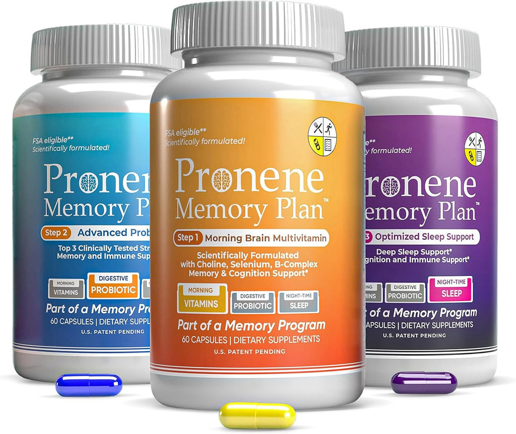 PRONENE Memory Plan: 3 Pack - Multivitamínico Matutino, Probiótico y Suplemento para el Sueño Profundo