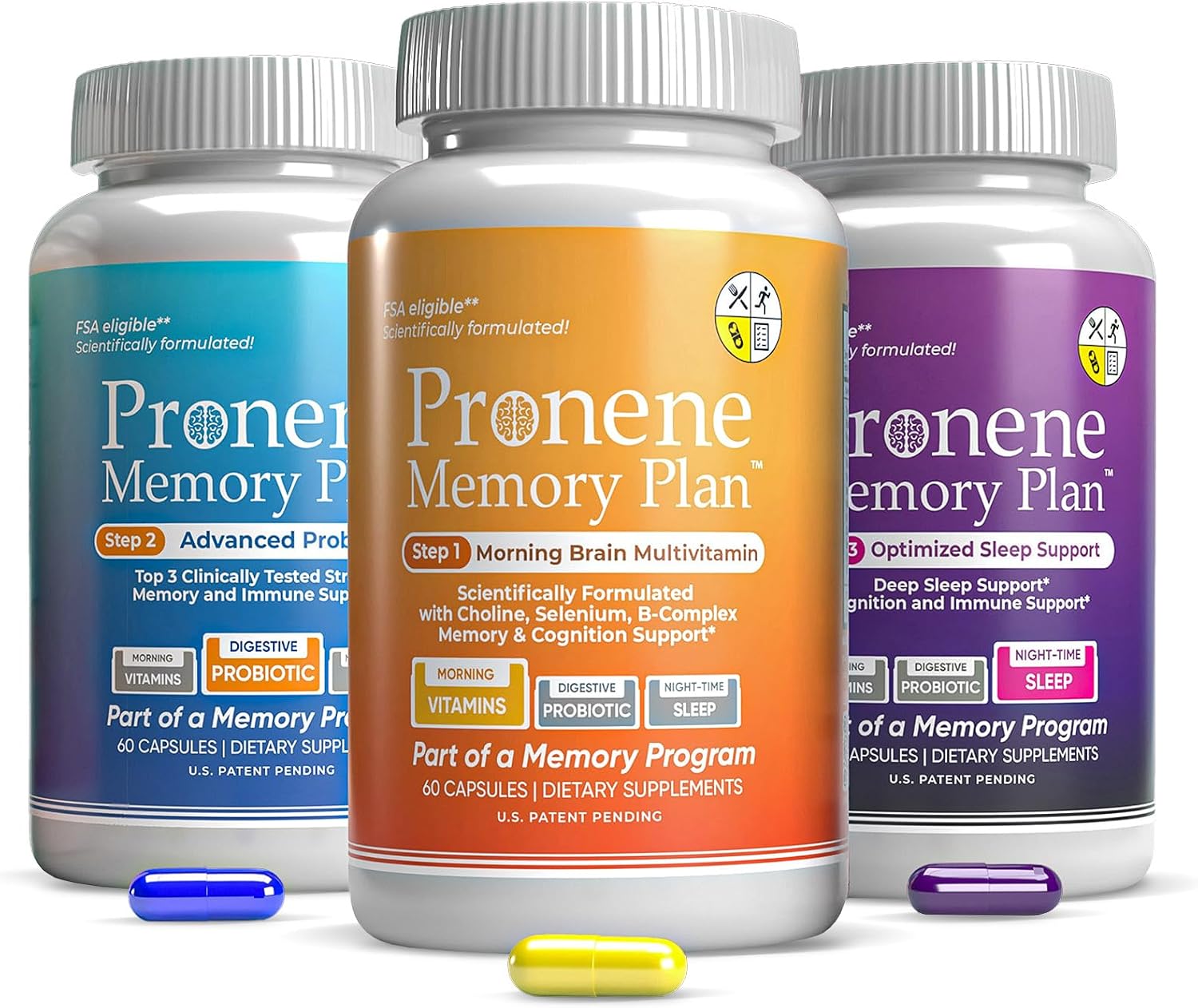 PRONENE Memory Plan: 3 Pack - Multivitamínico Matutino, Probiótico y Suplemento para el Sueño Profundo