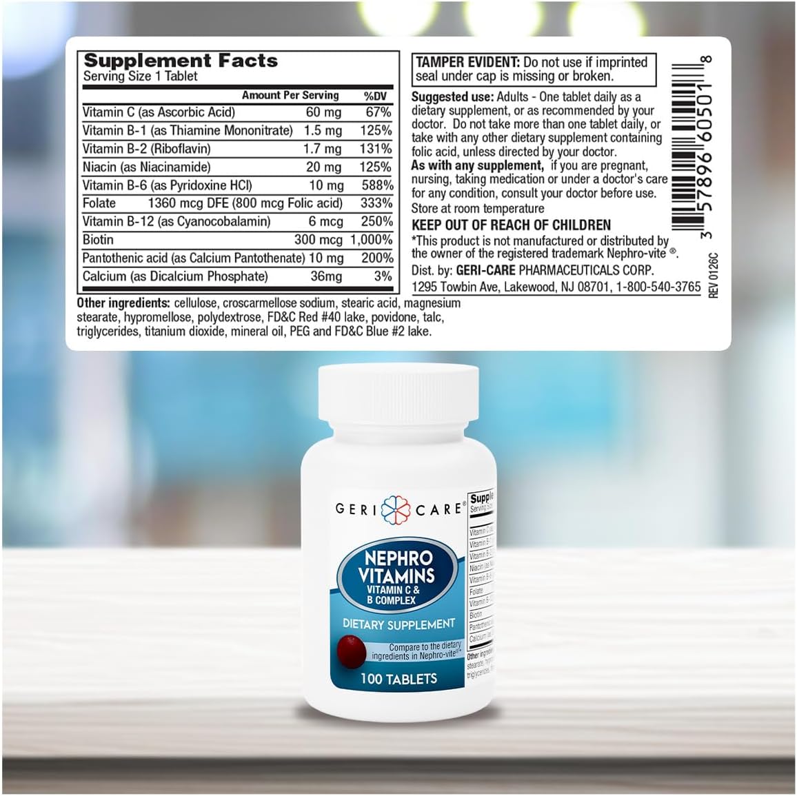 GeriCare Nephro Vitamin C & B Complex Tablets, 100 Count – Daily Kidney Health & Energy Support, Immune System Boost, Antioxidant Protection & Metabolism Support (Pack of 2)