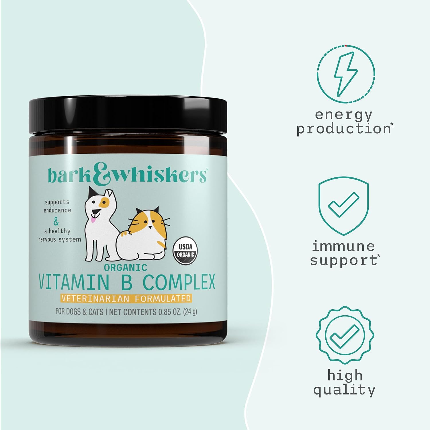 Bark & Whiskers Complejo de Vitamina B Orgánico - Apoyo Energético y Nervioso para Perros y Gatos - 0.85 oz (24 g)