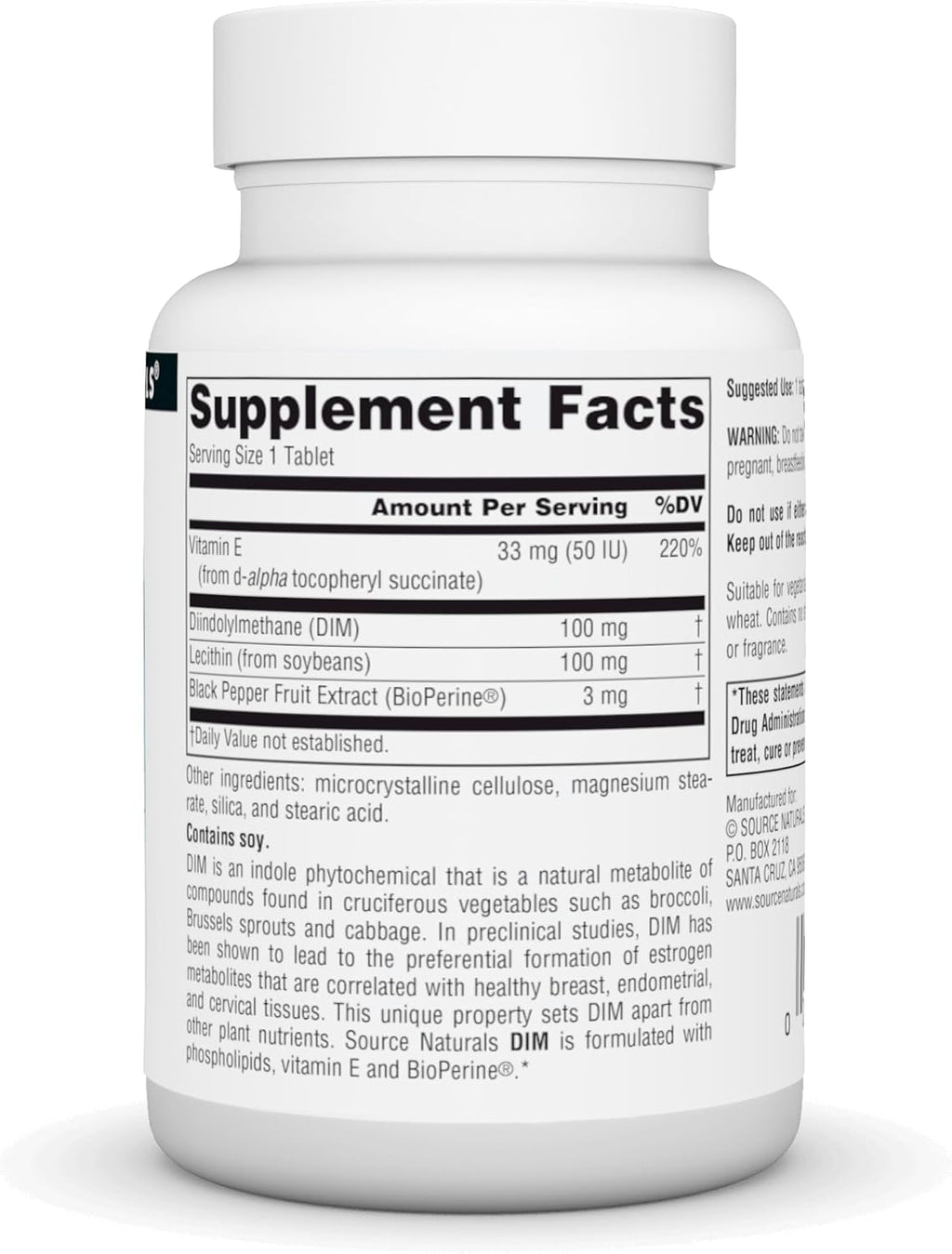 Source Naturals DIM, Diindolilmetano, 100 mg - 30 Comprimidos