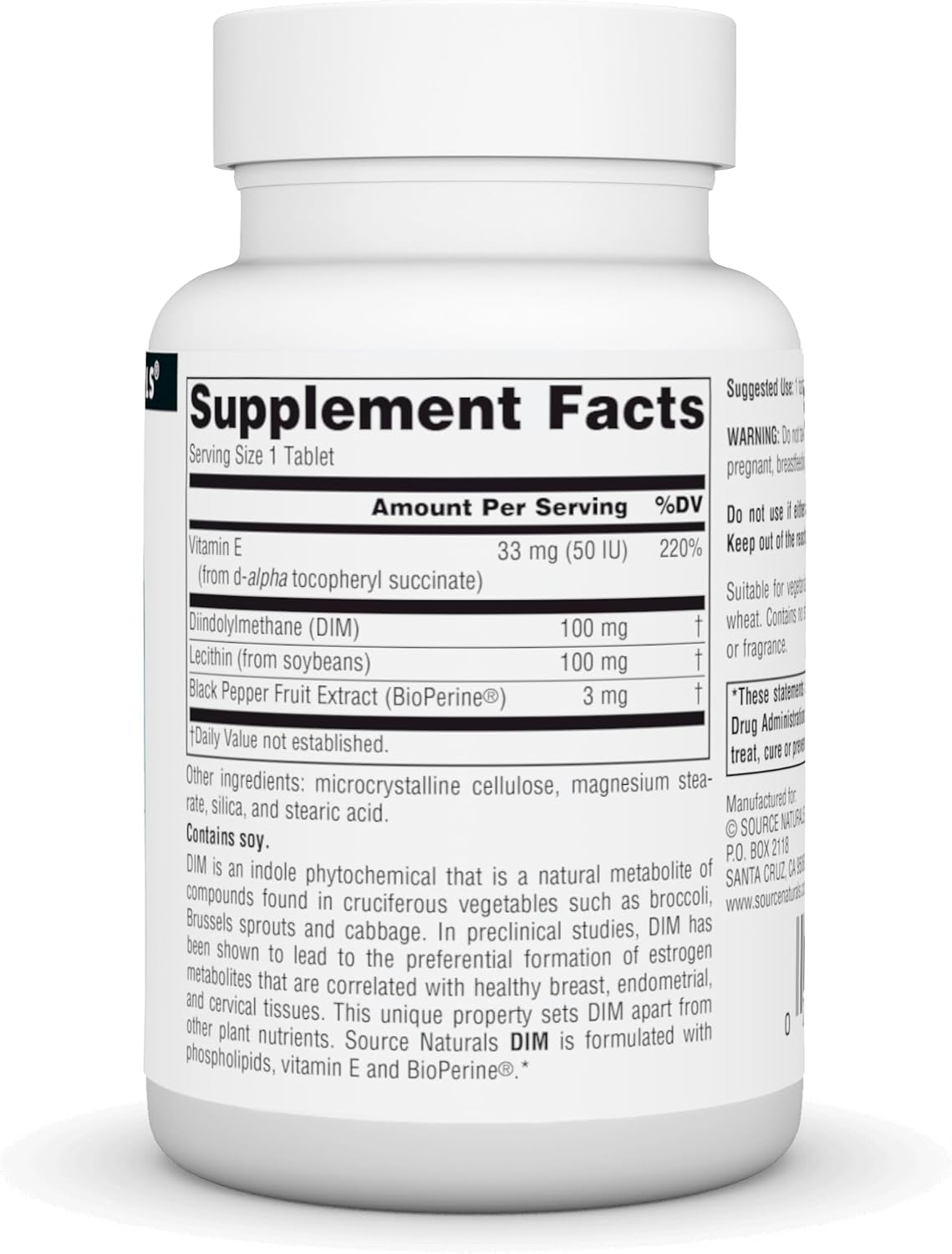Source Naturals DIM, Diindolilmetano, 100 mg - 30 Comprimidos