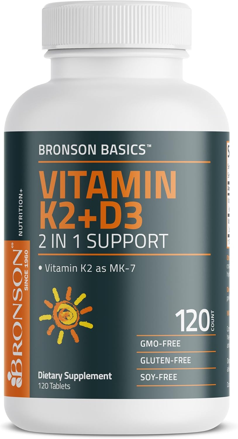 Bronson Vitamina K2 D3 (MK7) - 5000 UI Vitamina D3 + 90 mcg K2 MK-7, 120 Comprimidos