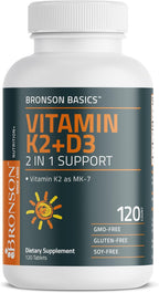 Bronson Vitamina K2 D3 (MK7) - 5000 UI Vitamina D3 + 90 mcg K2 MK-7, 120 Comprimidos