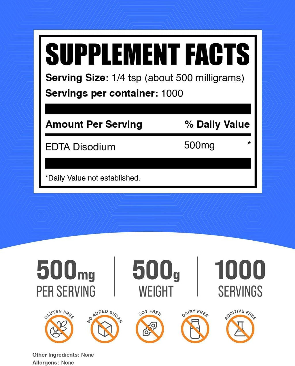 Disodium EDTA en Polvo - Grado Alimenticio, Puro, Sin Gluten, 500g