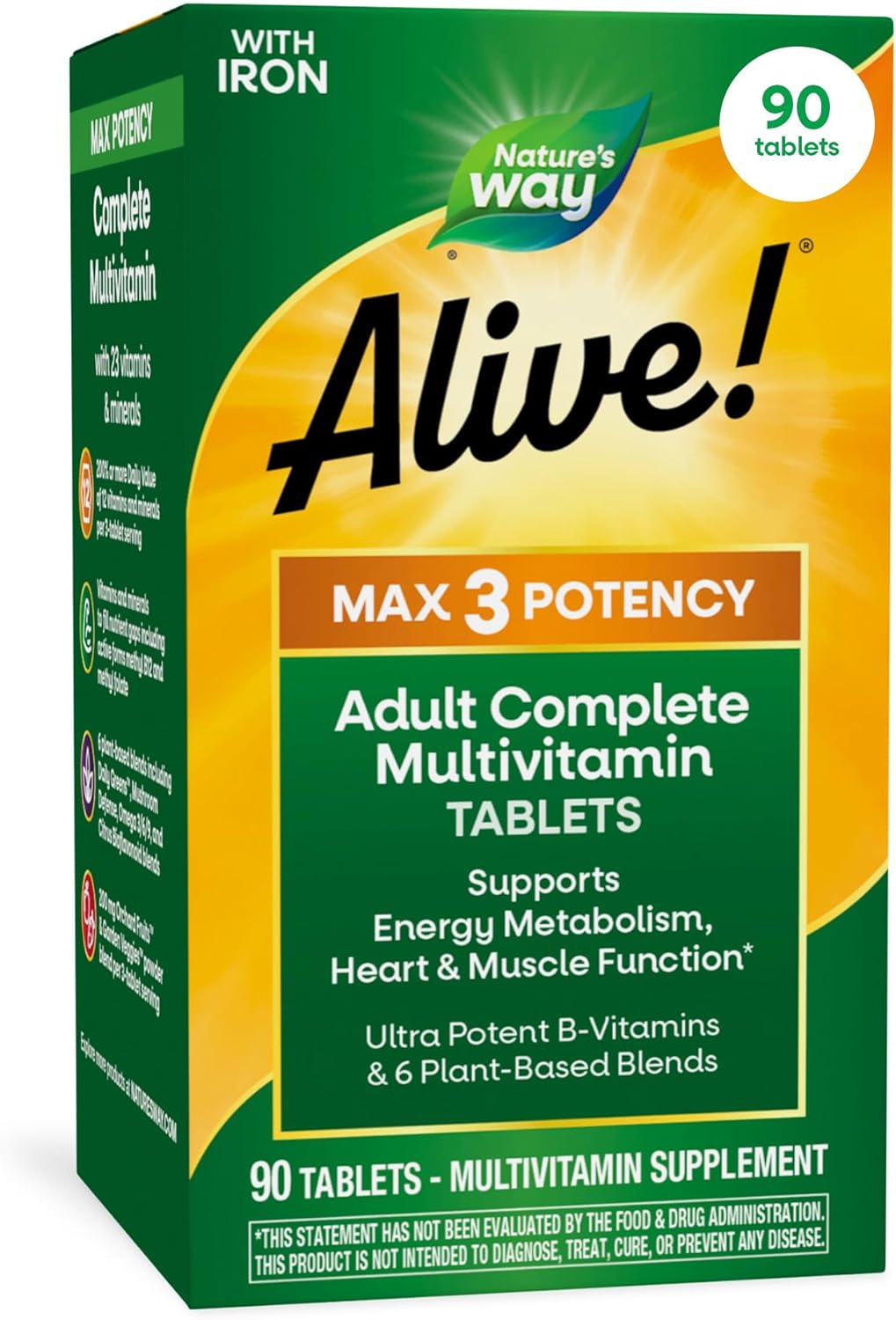 Nature's Way Alive! High Potency Daily Multivitamin with Iron, 90 Tablets