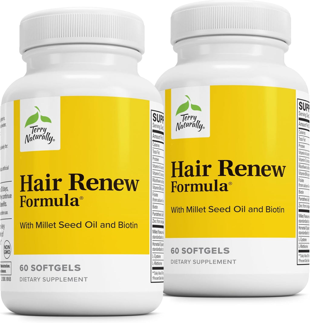 Terry Naturally Hair Renew Formula - Suplemento con Biotina, Cola de Caballo y Ácido Fólico - 60 Cápsulas Blandas (Paquete de 2)