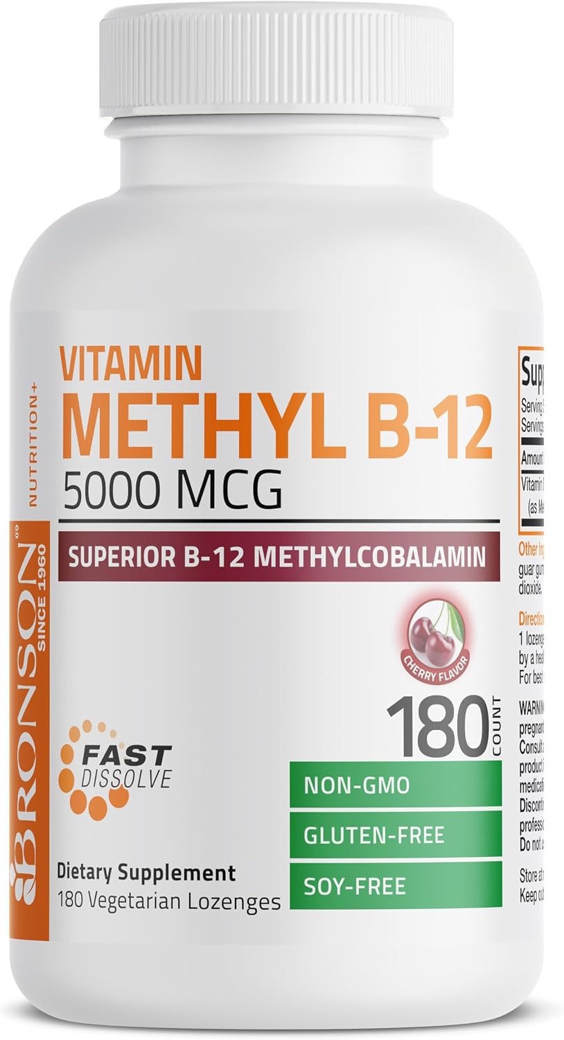 Bronson Methyl B12 5000 mcg - Metilcobalamina - 60 Comprimidos de disolución rápida