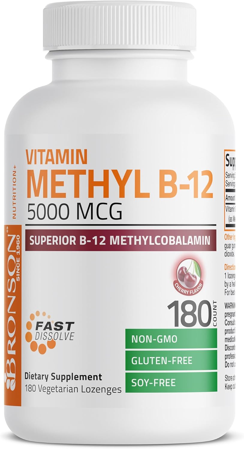 Bronson Methyl B12 5000 mcg - Metilcobalamina para Energía y Sistema Nervioso, 120 Comprimidos Sublinguales