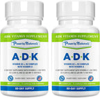 Power By Naturals ADK - Complejo de Vitaminas A, D3 y K2 MK-7 - 120 Cápsulas (2 Envases, 4 Meses)