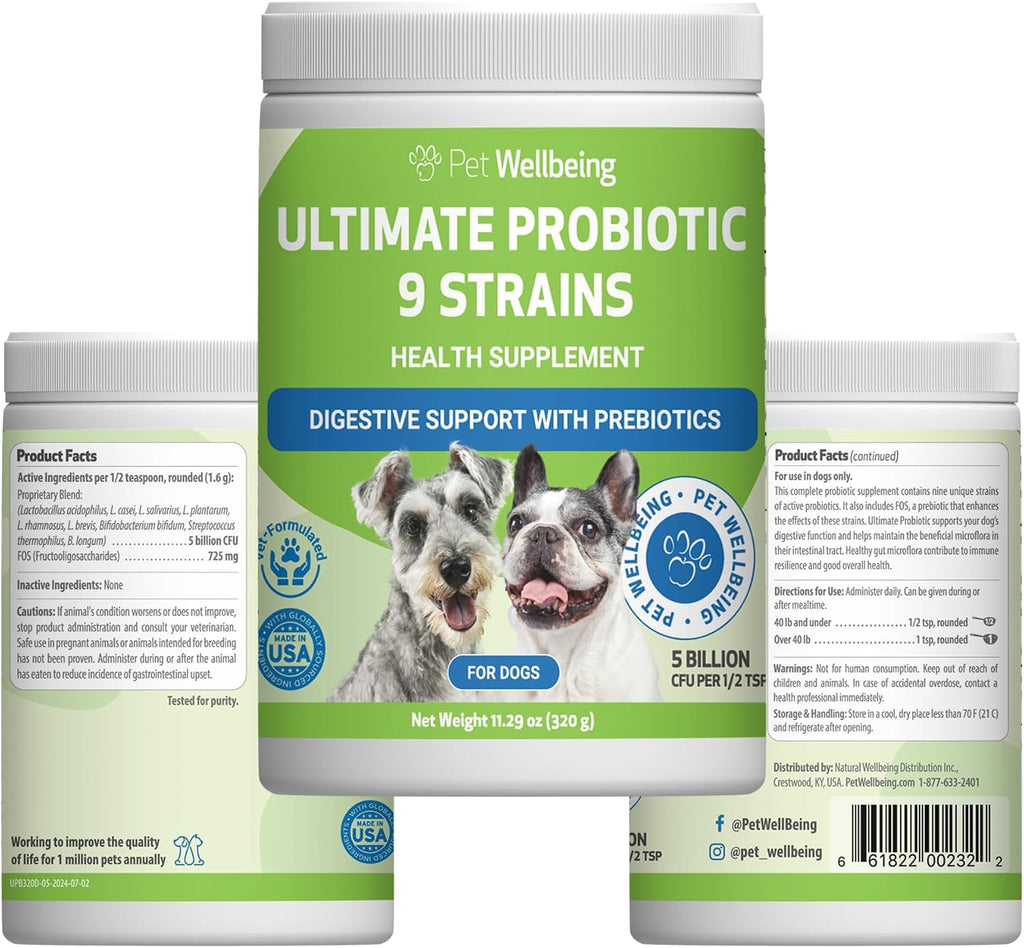 Pet Wellbeing Ultimate Probiotic 9 Cepas para Perros y Gatos - Apoyo Natural para la Digestión y Salud Urinaria 160 g