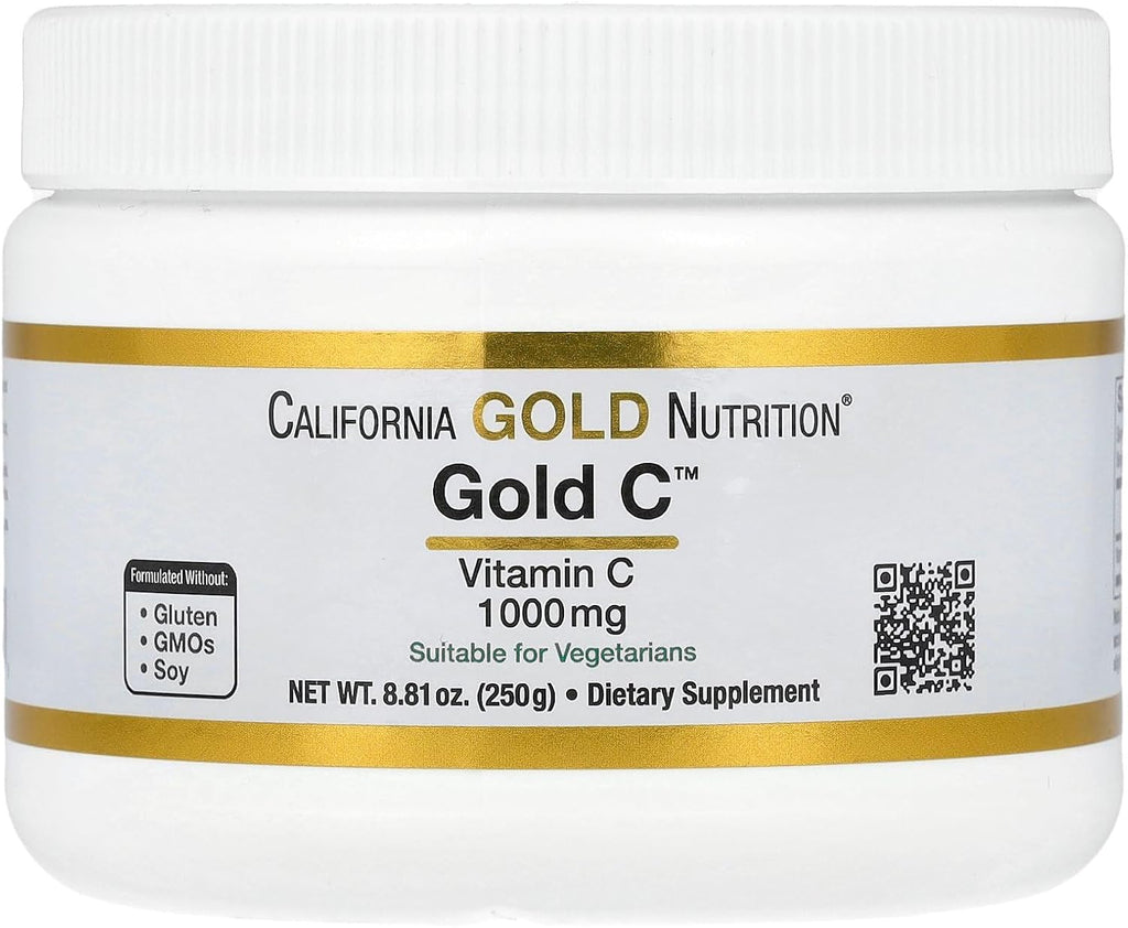 California Gold Nutrition Gold C Powder USP Grade Vitamin C Powder - Immune Support & Seasonal Wellness - Vegetarian Friendly - Gluten Free, Non-GMO - Quality Tested - 1000 mg - 250 g