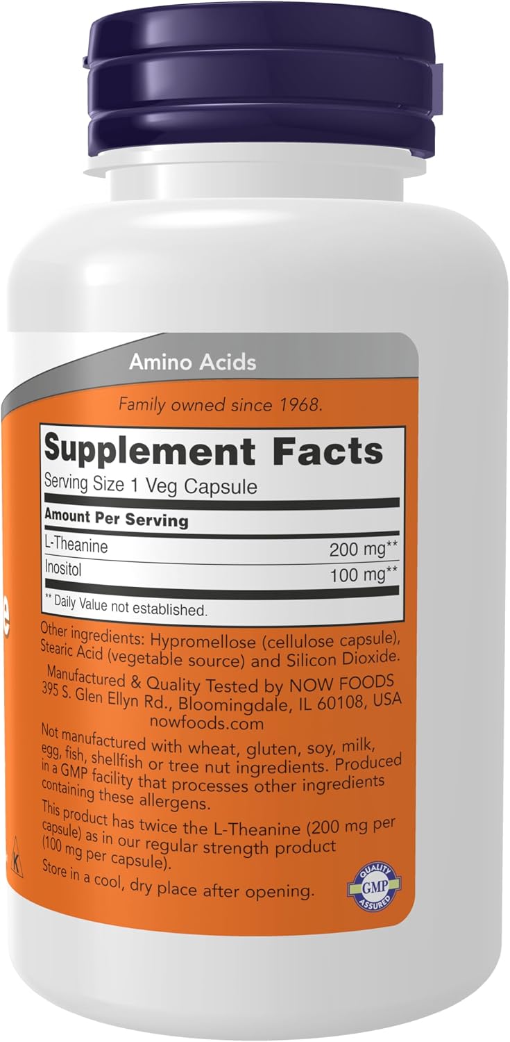 NOW Foods L-Theanine 200 mg con Inositol, 120 Cápsulas Vegetales