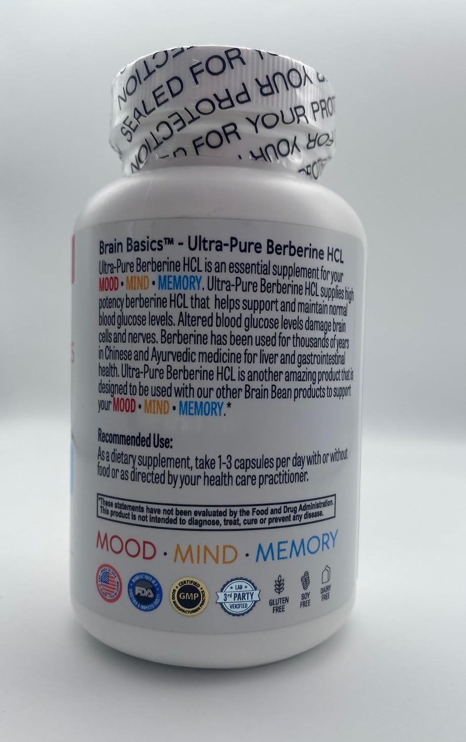 Brain Bean Ultra Pure Berberine HCL Supplement - 500mg, 120 Vegan Capsules
