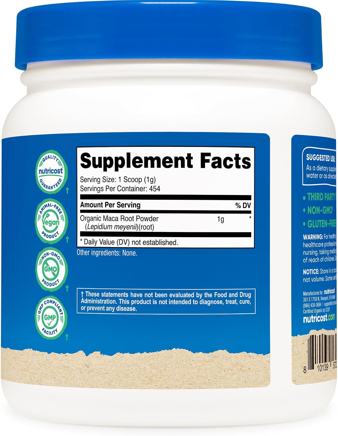 Nutricost Polvo de Raíz de Maca Orgánica (1 Libra por Envase, Paquete de 3)