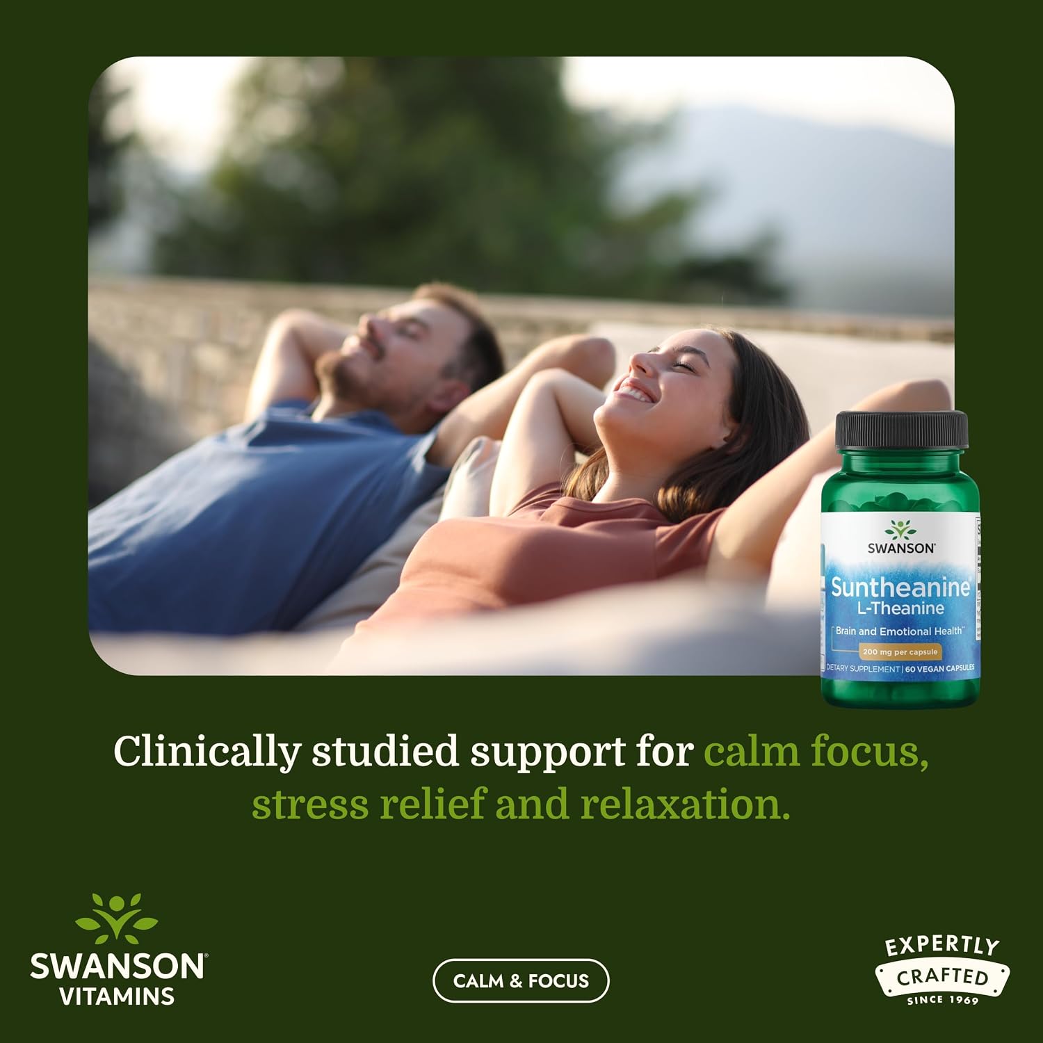 Swanson Double Potency Suntheanine L-Teanina 200 mg - 60 Cápsulas Vegetales