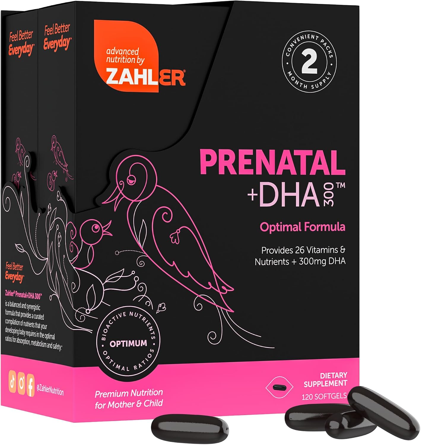 Zahler Prenatal +DHA 300 - Vitaminas prenatales con folato metilado y DHA - 120 cápsulas blandas