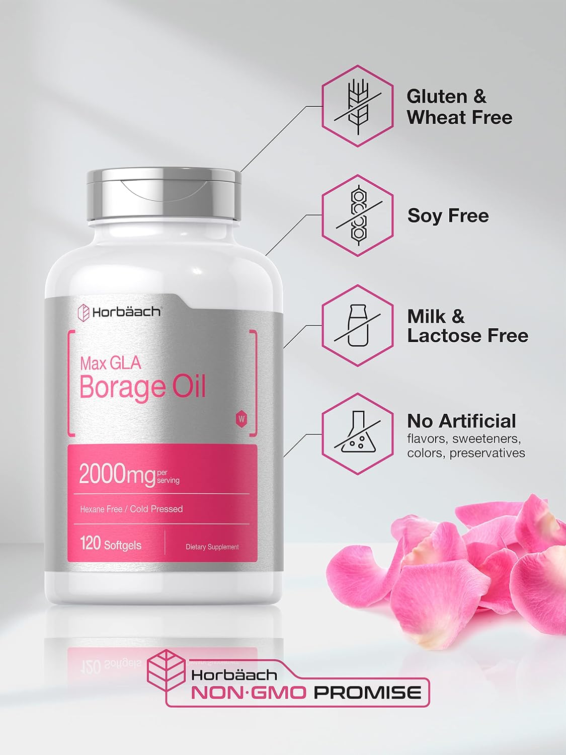 Aceite de Borraja 2000 mg | 120 Cápsulas Blandas | 320 mg de GLA | Horbäach