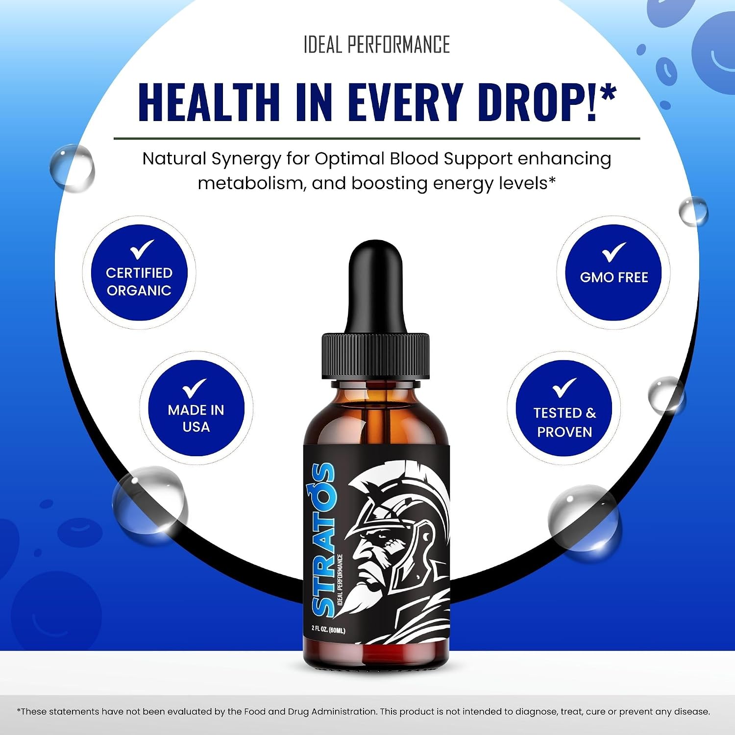Stratos Drops - Suplemento Líquido Oficial para la Mejora Masculina - Fórmula de Máxima Potencia para Rendimiento, Resistencia y Salud General (1 Envase)
