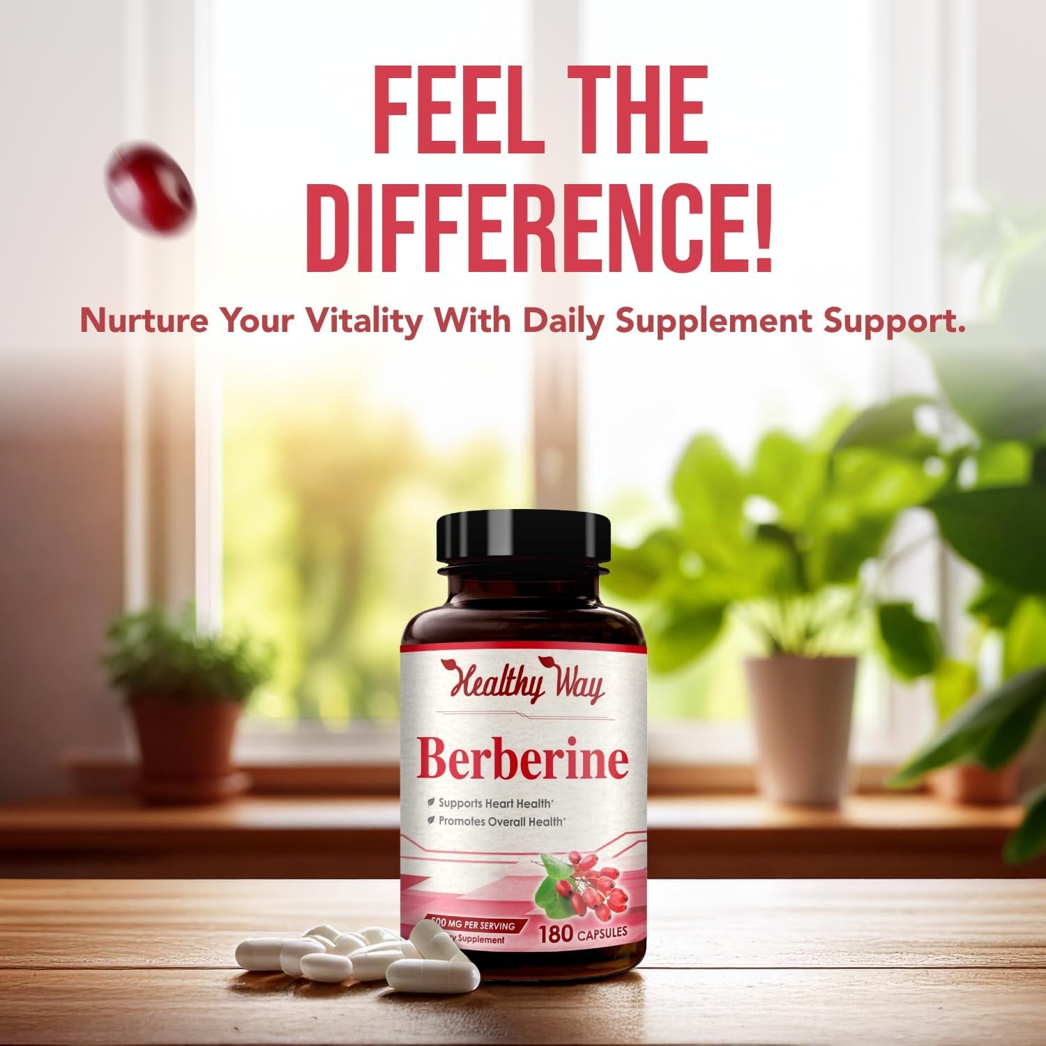 High Strength Berberina 500mg con Quercetina - Complemento Vegano (180 Cápsulas)