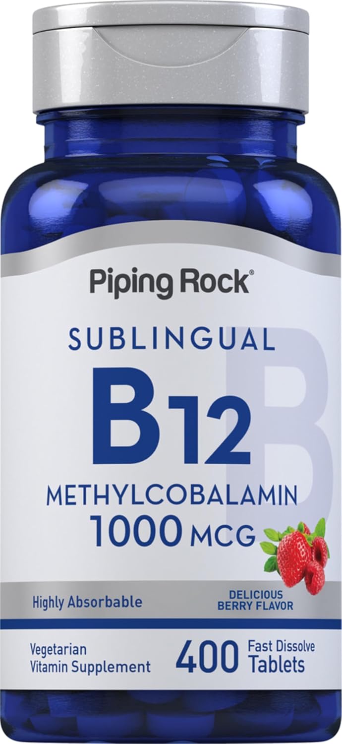 Piping Rock Vitamina B12 Sublingual | 1000 mcg | 400 Comprimidos | Metilcobalamina | Sabor a Frutos del Bosque